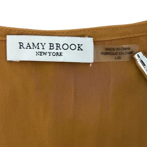 Ramy Brook New York Cara Mini Silky Satin Ruffle Lace Light Cognac‎ Brown Large - Picture 5 of 11